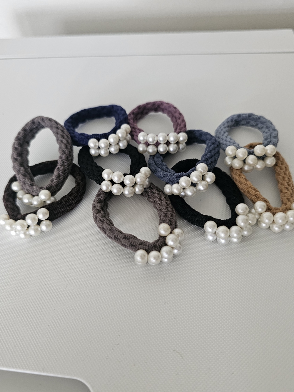 Pearl Accent Braided Elastic Hair Ties - Multi-Color Set